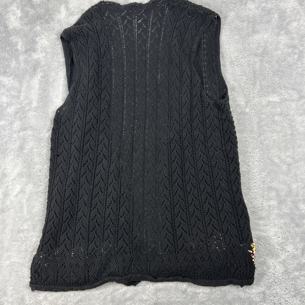 Vintage Susan Bristol  Sweater Vest Black Appliquéd Ribbon Floral Open Knit READ - Picture 7 of 8